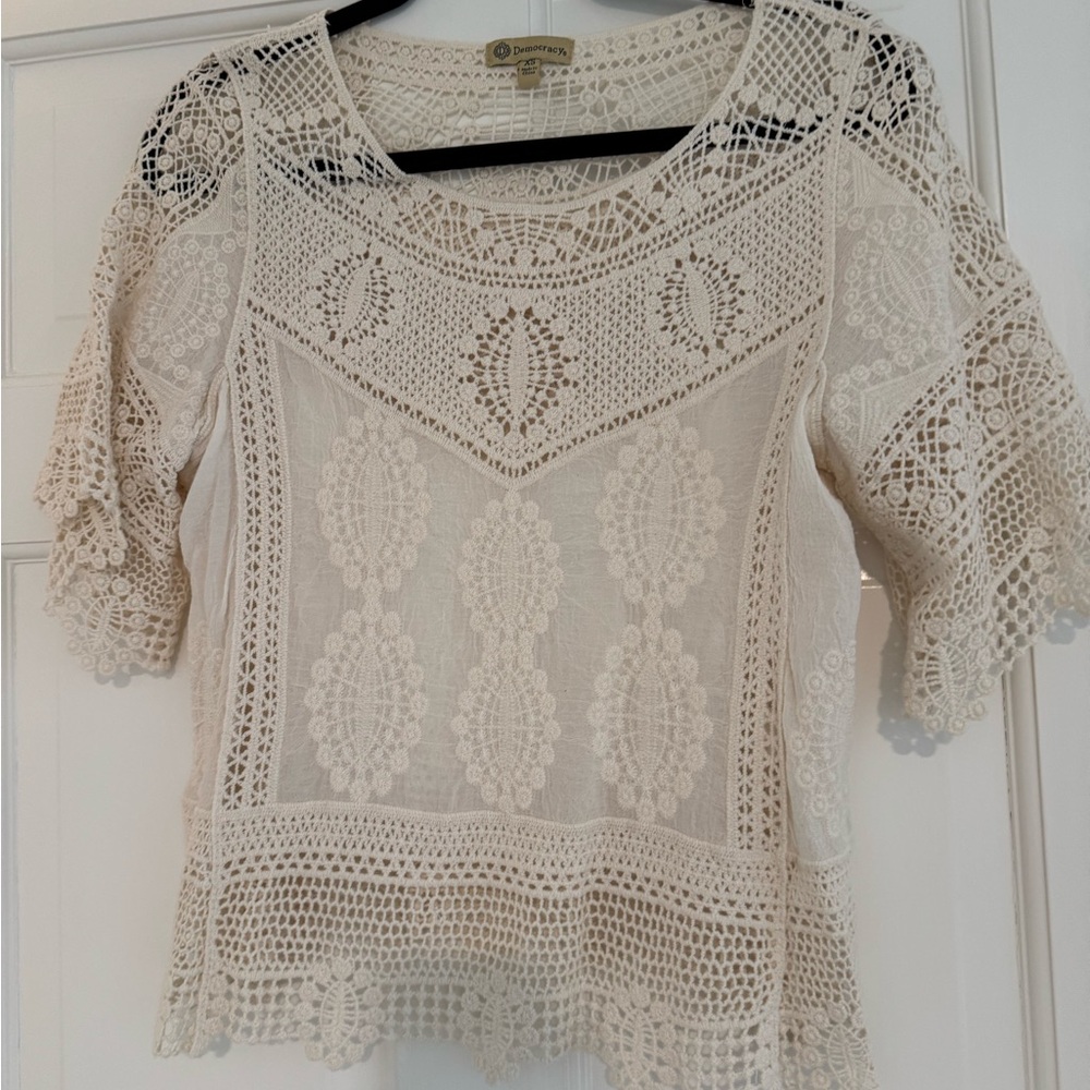 Democracy Ivory Crochet Blouse